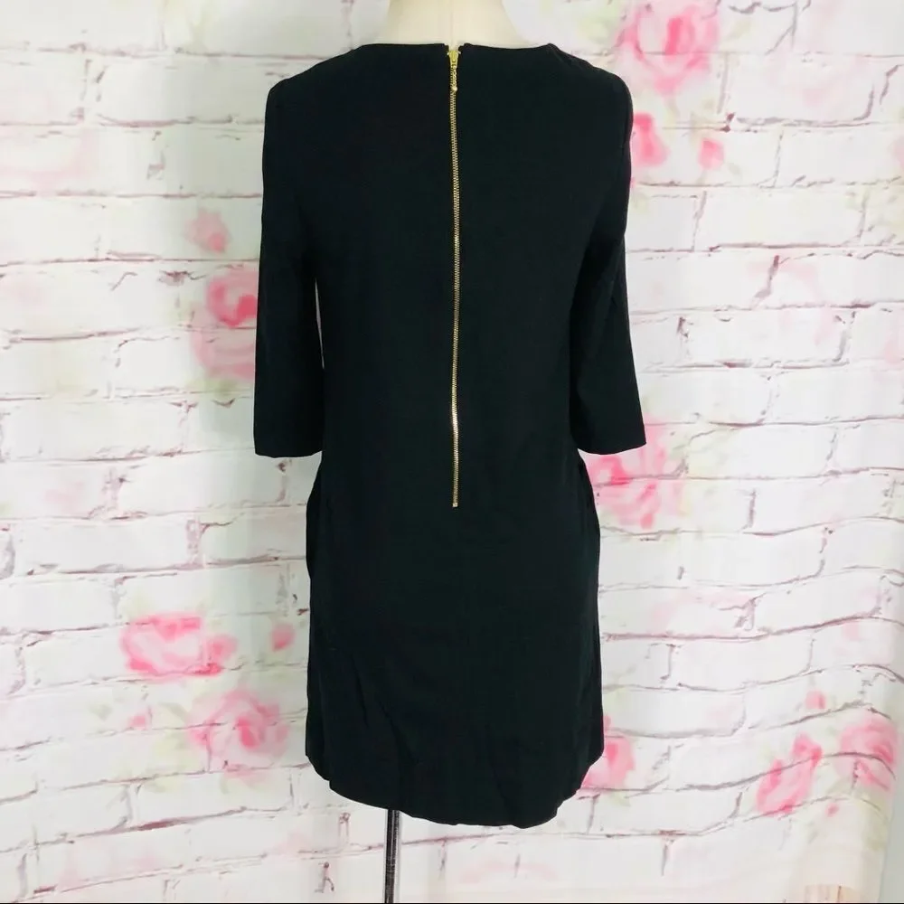 Kate spade 3/4 sleeve black side ruffle dress